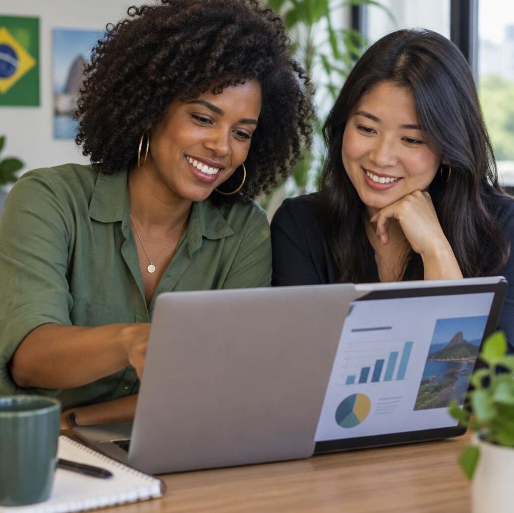 Two women working together on a laptop